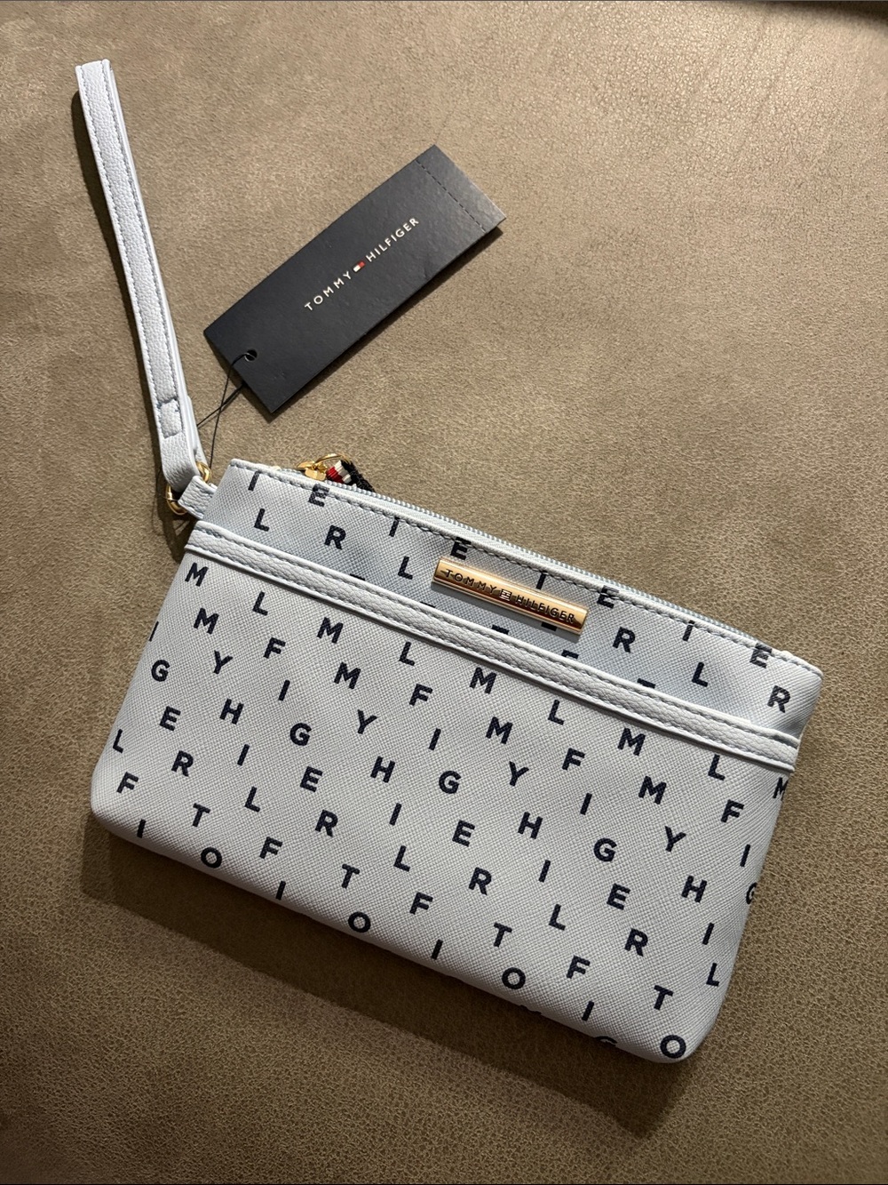 Tommy Hilfiger Logo-Print Wristlet Gold Accent NWT